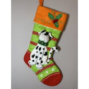 Green Felt Puppy Dog Christmas Stocking Plush 3D bells